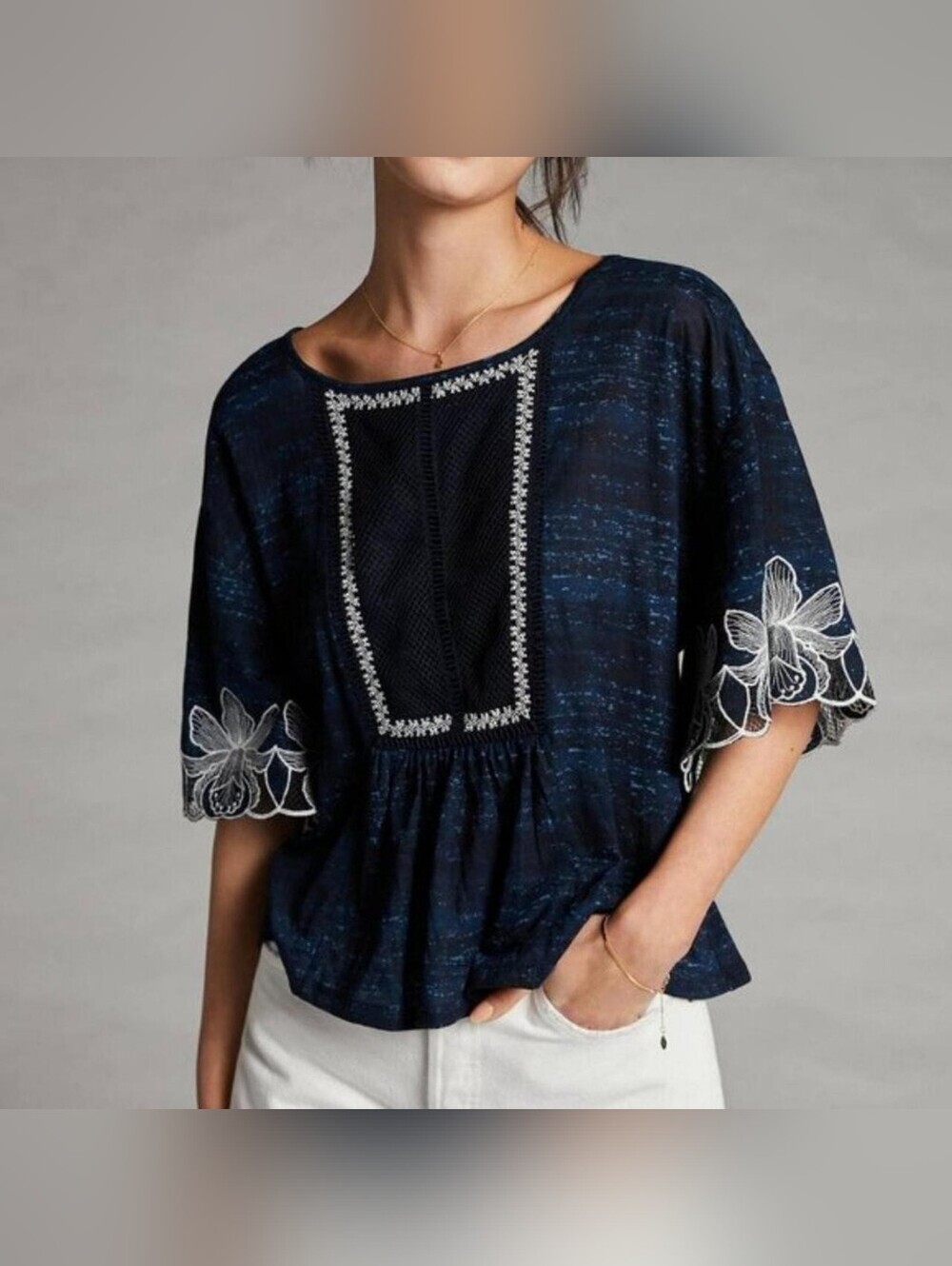 Anthropologie Pilcro Orchid Embroidered Top